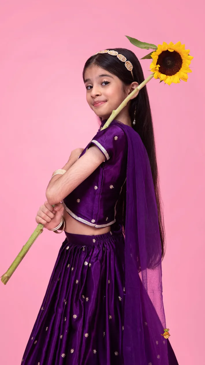 Sale Sequin Embroidered Purple Top And Lehenga With Matching Net Dupatta Ethnic Wear | Lehengas & Ghagras