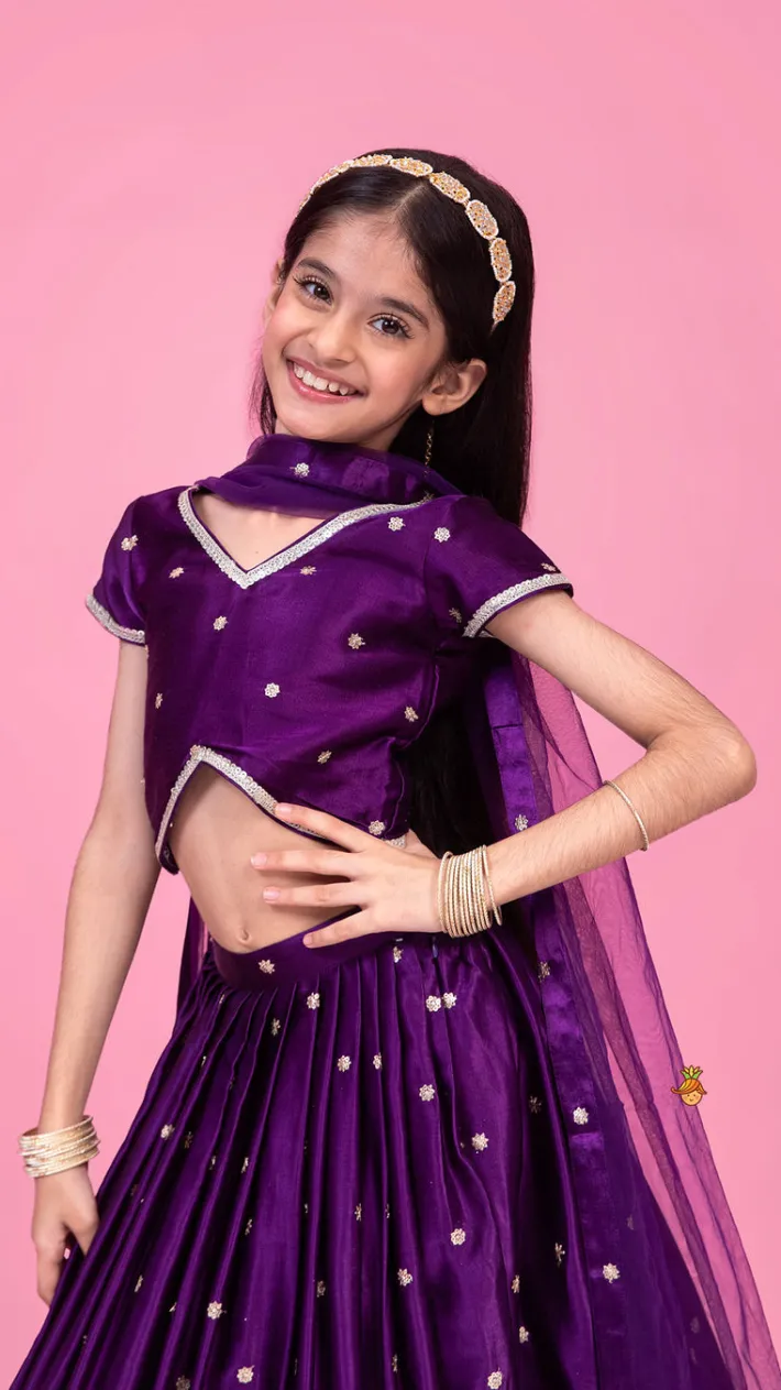 Sale Sequin Embroidered Purple Top And Lehenga With Matching Net Dupatta Ethnic Wear | Lehengas & Ghagras