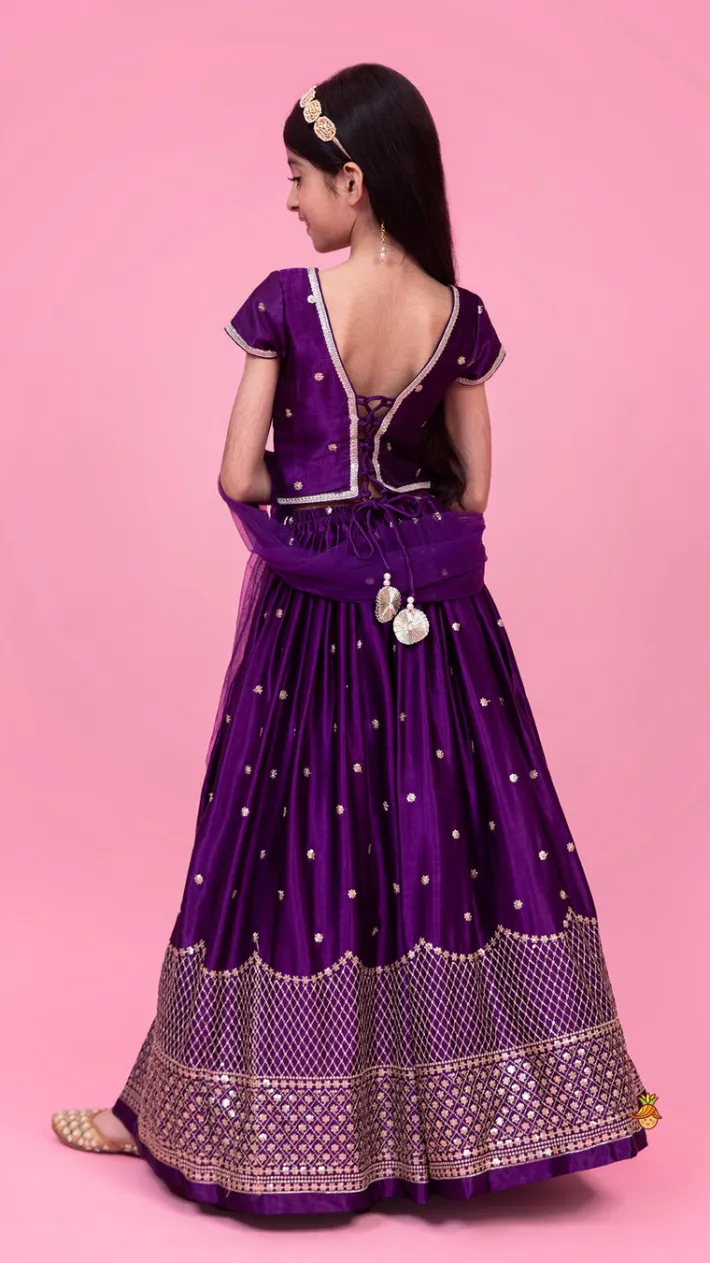 Sale Sequin Embroidered Purple Top And Lehenga With Matching Net Dupatta Ethnic Wear | Lehengas & Ghagras