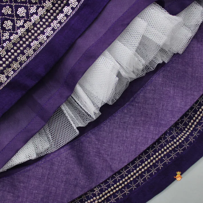Sale Sequin Embroidered Purple Top And Lehenga With Matching Net Dupatta Ethnic Wear | Lehengas & Ghagras