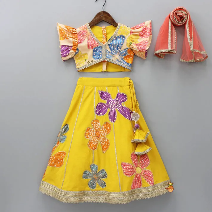 Sale Sequin Floral Printed Top With Lehenga And Net Dupatta Ethnic Wear | Lehengas & Ghagras