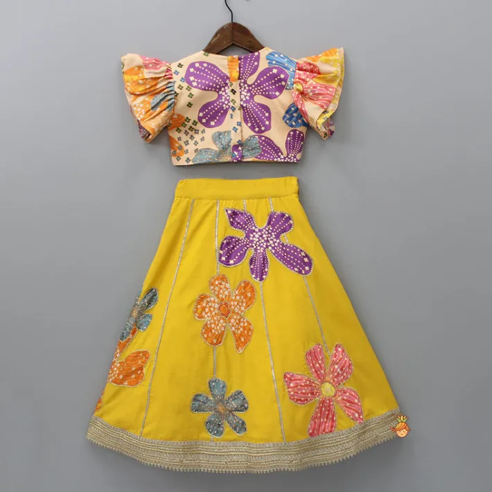 Sale Sequin Floral Printed Top With Lehenga And Net Dupatta Ethnic Wear | Lehengas & Ghagras