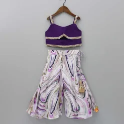 New Sequin Lace StrapTop In Purple, With Printed palazzo Ethnic Wear | Palazzos & Shararas