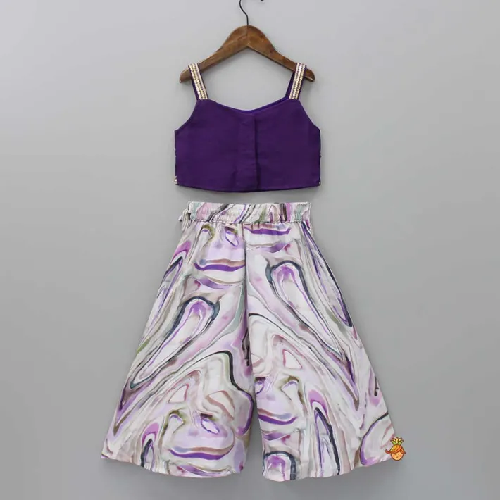New Sequin Lace StrapTop In Purple, With Printed palazzo Ethnic Wear | Palazzos & Shararas