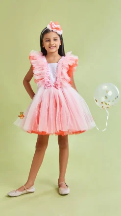 Clearance Sequin Work And Net Ruffles Dress With Hair Band Dresses & Sets | Dresses