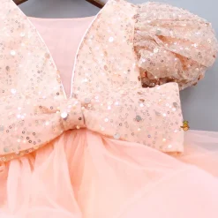 Discount Sequined Peach Puff Sleeves Ruffle Dress With Bowie Head Band Dresses & Sets | Dresses