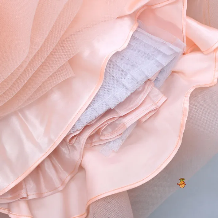 Discount Sequined Peach Puff Sleeves Ruffle Dress With Bowie Head Band Dresses & Sets | Dresses