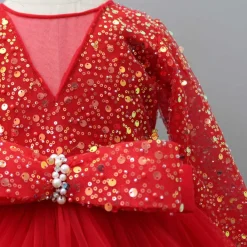 Online Sequined Red Ruffle Layered Fancy Gown Dresses & Sets | Gowns