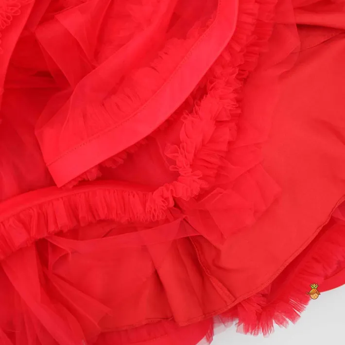 Online Sequined Red Ruffle Layered Fancy Gown Dresses & Sets | Gowns