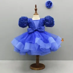 Clearance Sequined Ruffled Blue Dress With Bows And Matching Swirled Bow Hairclip Dresses & Sets | Dresses