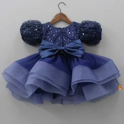 Online Sequined Ruffled Blue Dress With Bows And Matching Swirled Bow Headband Dresses & Sets | Dresses
