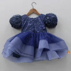 Online Sequined Ruffled Blue Dress With Bows And Matching Swirled Bow Headband Dresses & Sets | Dresses