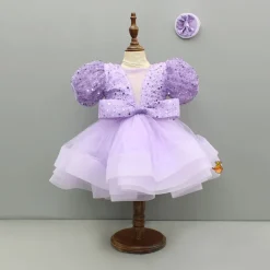 Hot Sequined Ruffled Lavender Dress With Bows And Matching Swirled Bow Hairclip Dresses & Sets | Dresses