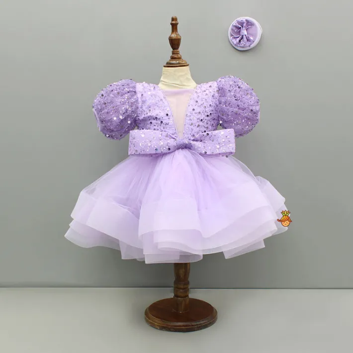 Hot Sequined Ruffled Lavender Dress With Bows And Matching Swirled Bow Hairclip Dresses & Sets | Dresses