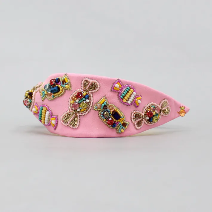 Online Sequins and Beaded Candy Worked Pink Hairband Hair Accessories | Hair Bands