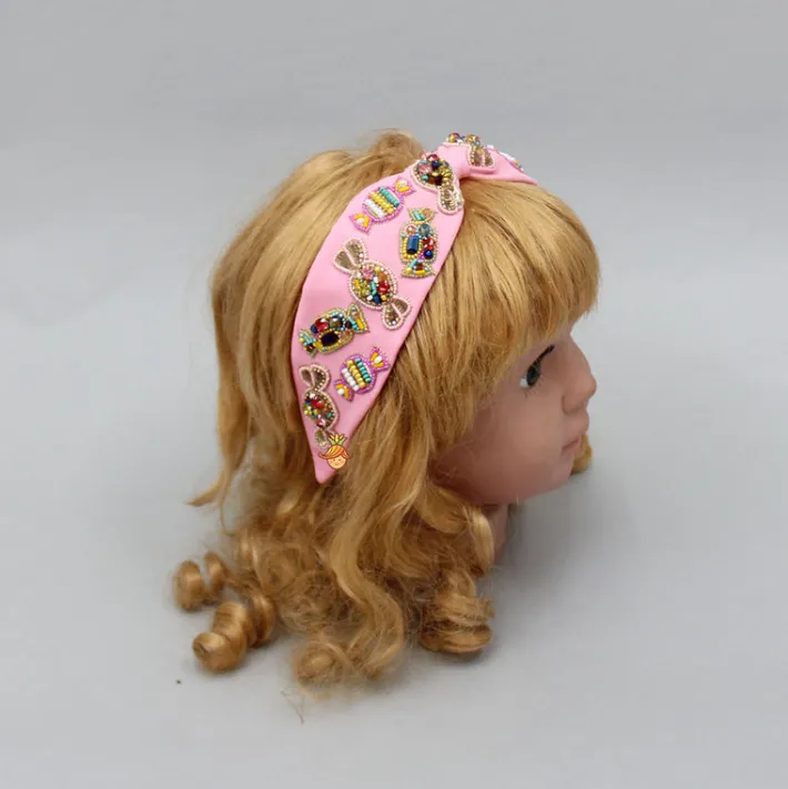 Online Sequins and Beaded Candy Worked Pink Hairband Hair Accessories | Hair Bands