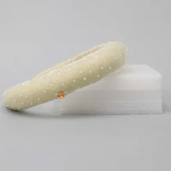 Discount Sequins And Beads Beautified Off White Velvet Hair Band Hair Accessories | Hair Bands