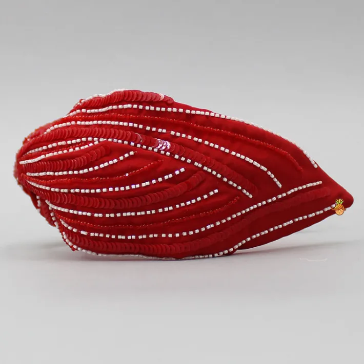 Hot Sequins And Cut Dana Embroidered Elegant Red Hair Band Hair Accessories | Hair Bands