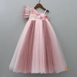 Hot Sequins and Flowers Embellished One Shoulder Colour Blocked Gown Dresses & Sets | Gowns