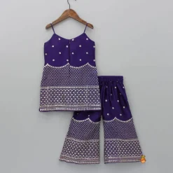 Sale Sequins And Thread Embroidered Purple Strappy Kurti With Palazzo And Net Dupatta Ethnic Wear | Palazzos & Shararas