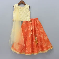 Outlet Sequins And Zari Thread Embroidered Top With Asymmetric Cape And Bandhani Printed Lehenga Ethnic Wear | Lehengas & Ghagras