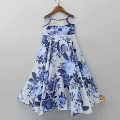 Outlet Sequins Detailed Floral Printed Blue Kurti Ethnic Wear | Kurtis & Jumpsuits