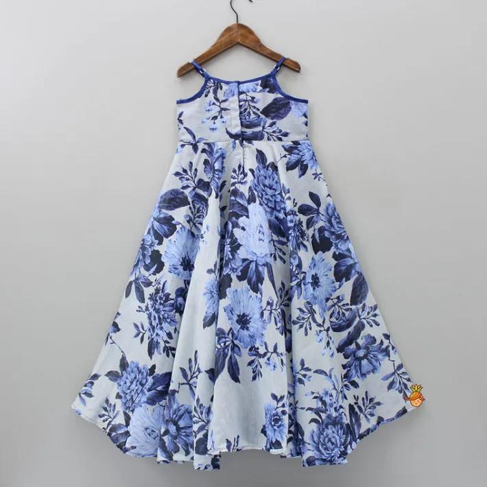 Outlet Sequins Detailed Floral Printed Blue Kurti Ethnic Wear | Kurtis & Jumpsuits