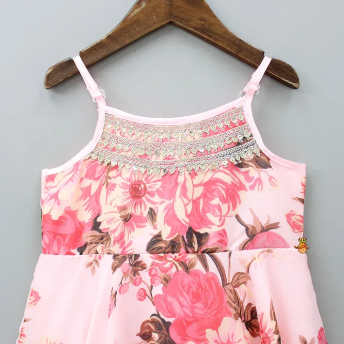 Fashion Sequins Detailed Floral Printed Pink Gown Ethnic Wear | Kurtis & Jumpsuits