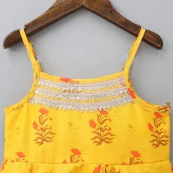 Online Sequins Detailed Floral Printed Yellow Kurti Ethnic Wear | Kurtis & Jumpsuits