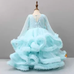 Clearance Sequins Embellished Blue Ruffle Layered Party Wear Gown Dresses & Sets | Gowns