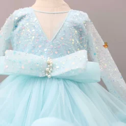 Clearance Sequins Embellished Blue Ruffle Layered Party Wear Gown Dresses & Sets | Gowns