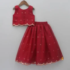 New Sequins Embellished Fancy Scalloped Top And Lehenga With Matching Dupatta Ethnic Wear | Lehengas & Ghagras