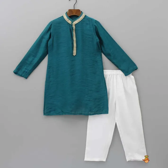 Hot Sequins Embellished Lace Work Teal Blue Ethnic Kurta And Pyjama BOY Indian Ethnic Wear | Ethnic Sets