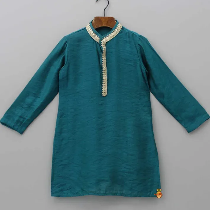 Hot Sequins Embellished Lace Work Teal Blue Ethnic Kurta And Pyjama BOY Indian Ethnic Wear | Ethnic Sets
