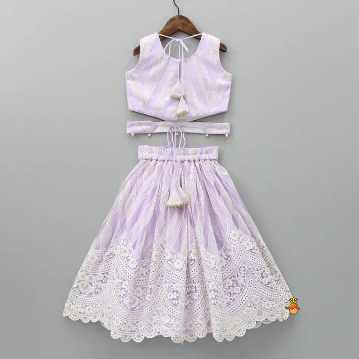 Sale Sequins Embellished Lilac Top And Lehenga With Dupatta And Potli Bag Ethnic Wear | Lehengas & Ghagras