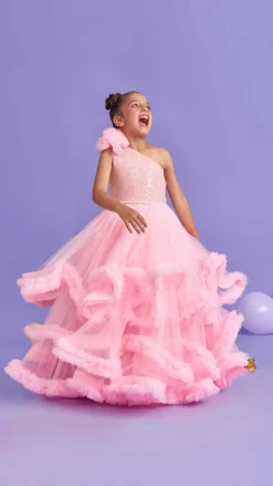 Online Sequins Embellished One Shoulder Layered Gown Dresses & Sets | Gowns
