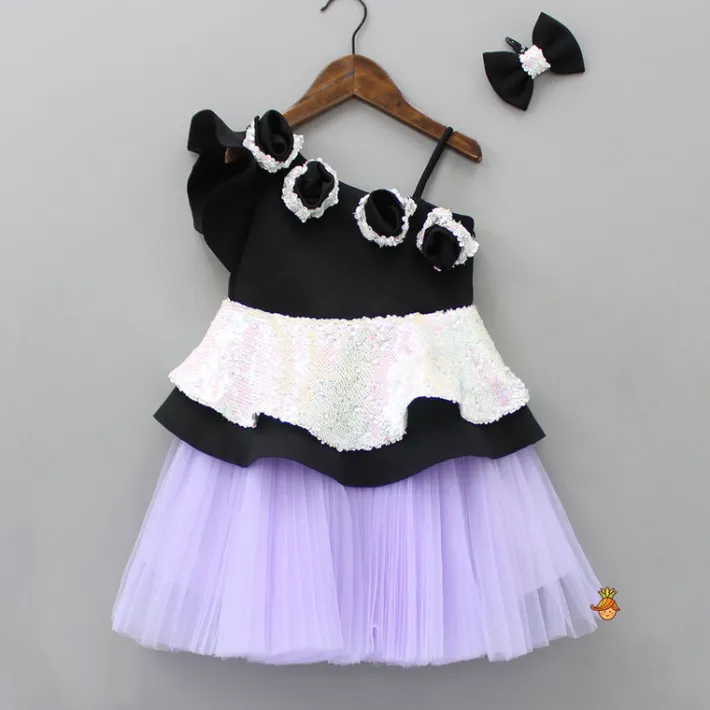 New Sequins Embellished Peplum Dress With Net Bottom And Matching Bowie Hair Clip Dresses & Sets | Dresses