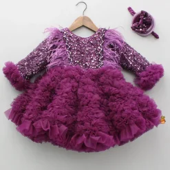 Clearance Sequins Embellished Ruffled Dress With Matching Swirled Bow Headband Dresses & Sets | Dresses