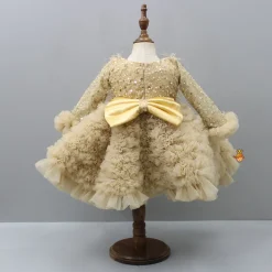 Online Sequins Embellished Ruffled Beige Dress With Matching Swirled Bowie Headband Dresses & Sets | Dresses