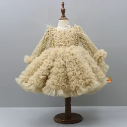 Online Sequins Embellished Ruffled Beige Dress With Matching Swirled Bowie Headband Dresses & Sets | Dresses