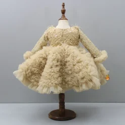 Online Sequins Embellished Ruffled Beige Dress With Matching Swirled Bowie Headband Dresses & Sets | Dresses