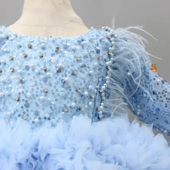 Online Sequins Embellished Ruffled Blue Dress With Matching Swirled Bowie Head Band Dresses & Sets | Dresses