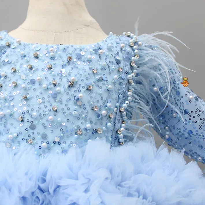 Online Sequins Embellished Ruffled Blue Dress With Matching Swirled Bowie Head Band Dresses & Sets | Dresses