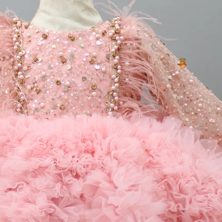 Discount Sequins Embellished Ruffled Peach Dress With Matching Swirled Bowie Headband Dresses & Sets | Dresses