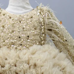 Online Sequins Embellished Ruffled Beige Dress With Matching Swirled Bowie Headband Dresses & Sets | Dresses