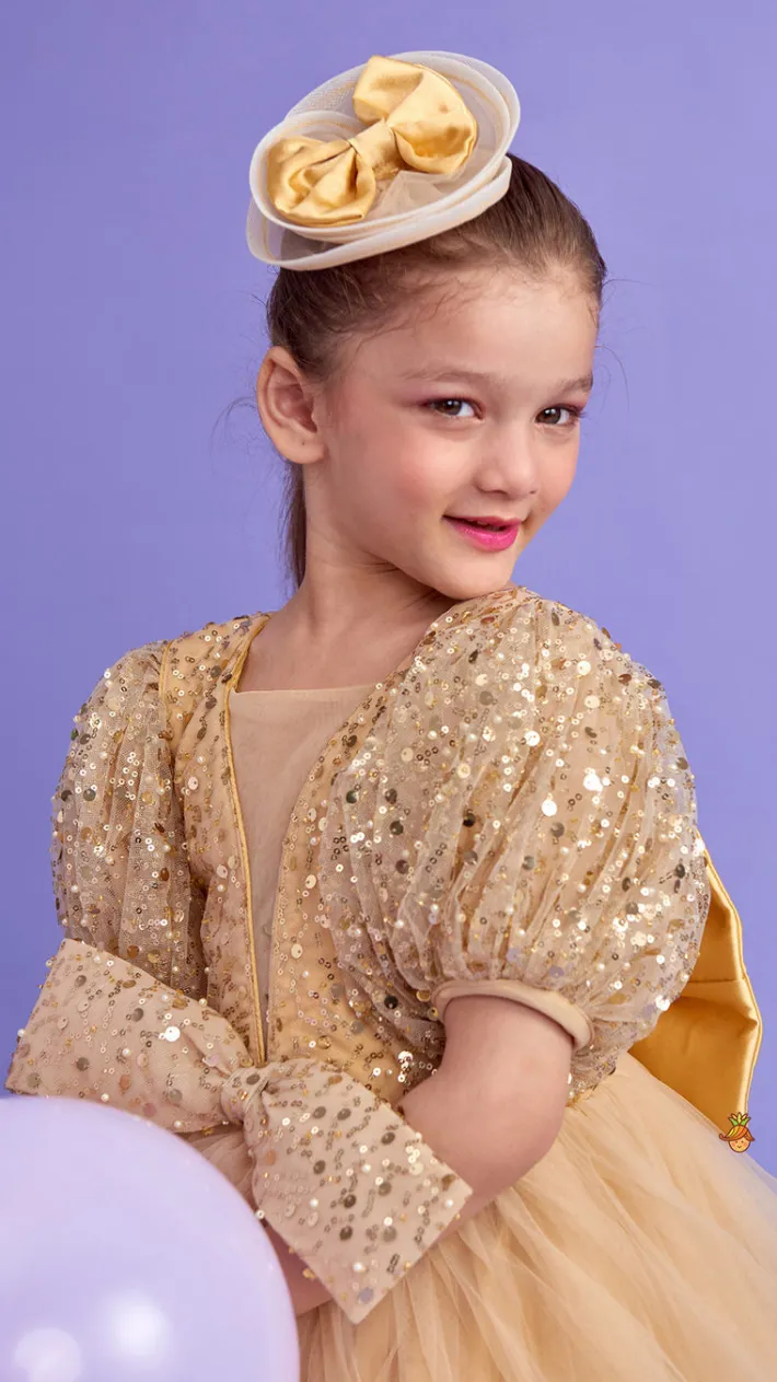 Fashion Sequins Enhanced Puff Sleeves Ruffle Dress With Bowie Head Band Dresses & Sets | Dresses