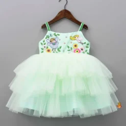 Fashion Sequins Fairies Embroidered Green Ruffled Dress Dresses & Sets | Dresses