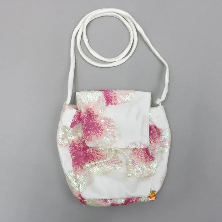 Outlet Sequins Floral Embroidered Off White Top And Lehenga With Sling Bag Ethnic Wear | Lehengas & Ghagras
