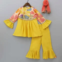 Fashion Sequins Floral Printed Kurti With Palazzo And Net Dupatta Ethnic Wear | Palazzos & Shararas