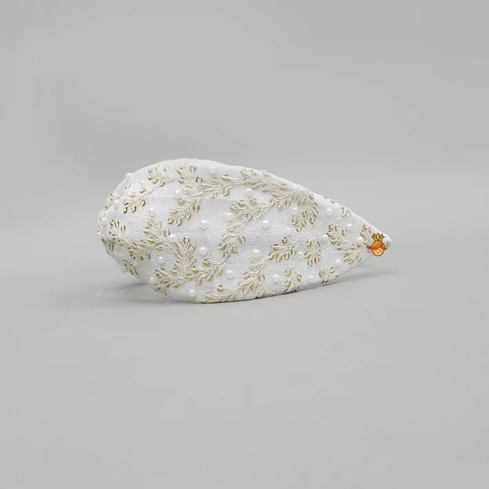 Clearance Sequins Leaf Embroidered White Hair Band Hair Accessories | Hair Bands